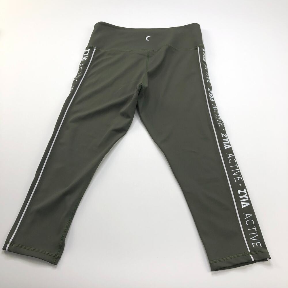 Zyia Active 8-10 (Fits 28W 20.5L) Athleisure Legging Pants Spell Out Olive Green